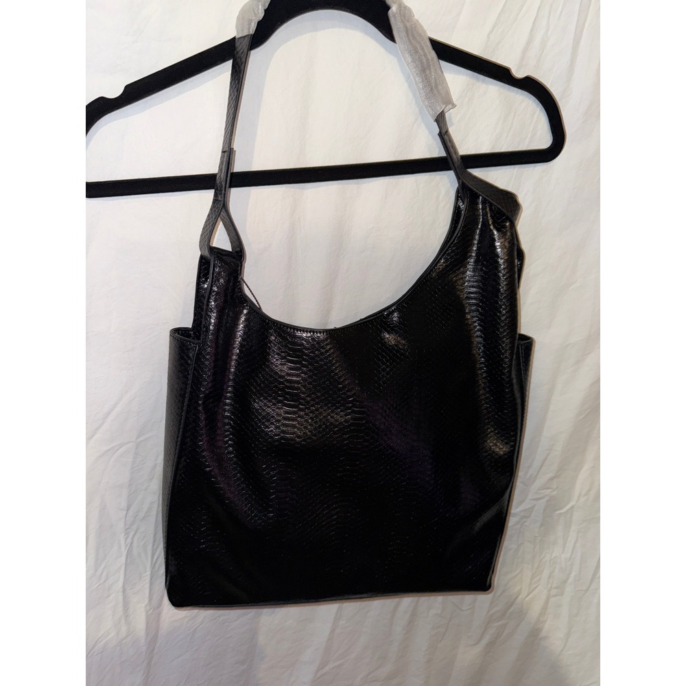 Jason Wu Black Snakeskin Embossed Hobo Shoulder Bag Tote NWT